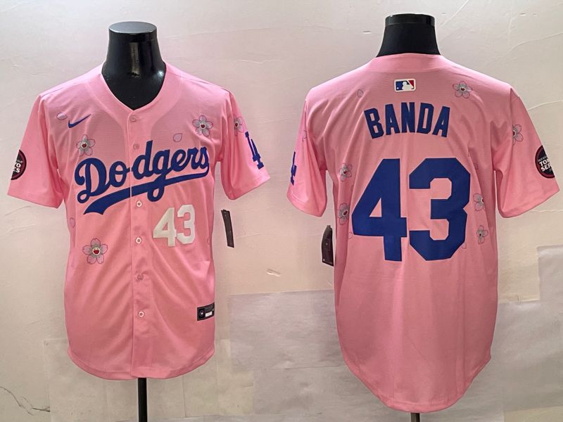 Men Los Angeles Dodgers 43 Banda Pink Sakura Edition 2025 Nike MLB Jersey style 3